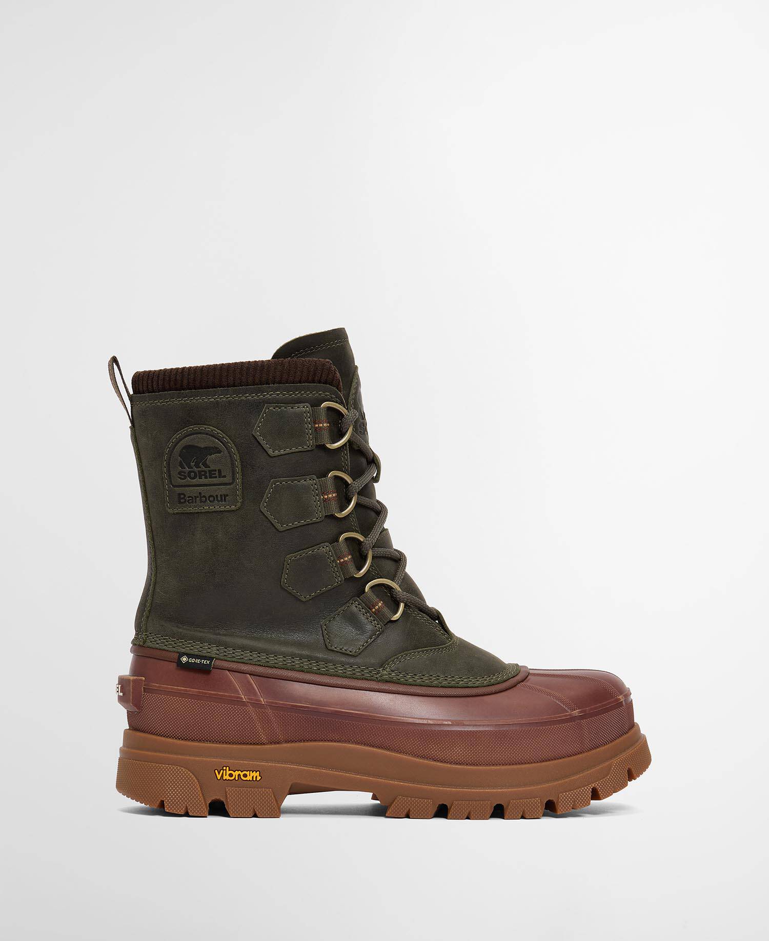 Barbour x SOREL Caribou Horizon GTX Waterproof Boots Olive / Dark Brown image number 0