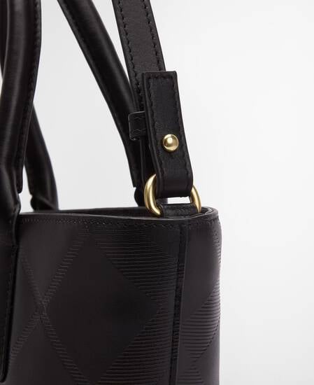 Leder Tote Bag Birch Black/ Deboss Tartan