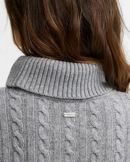 Maglione a trecce Ambleside a collo alto con risvolto Grey Marl