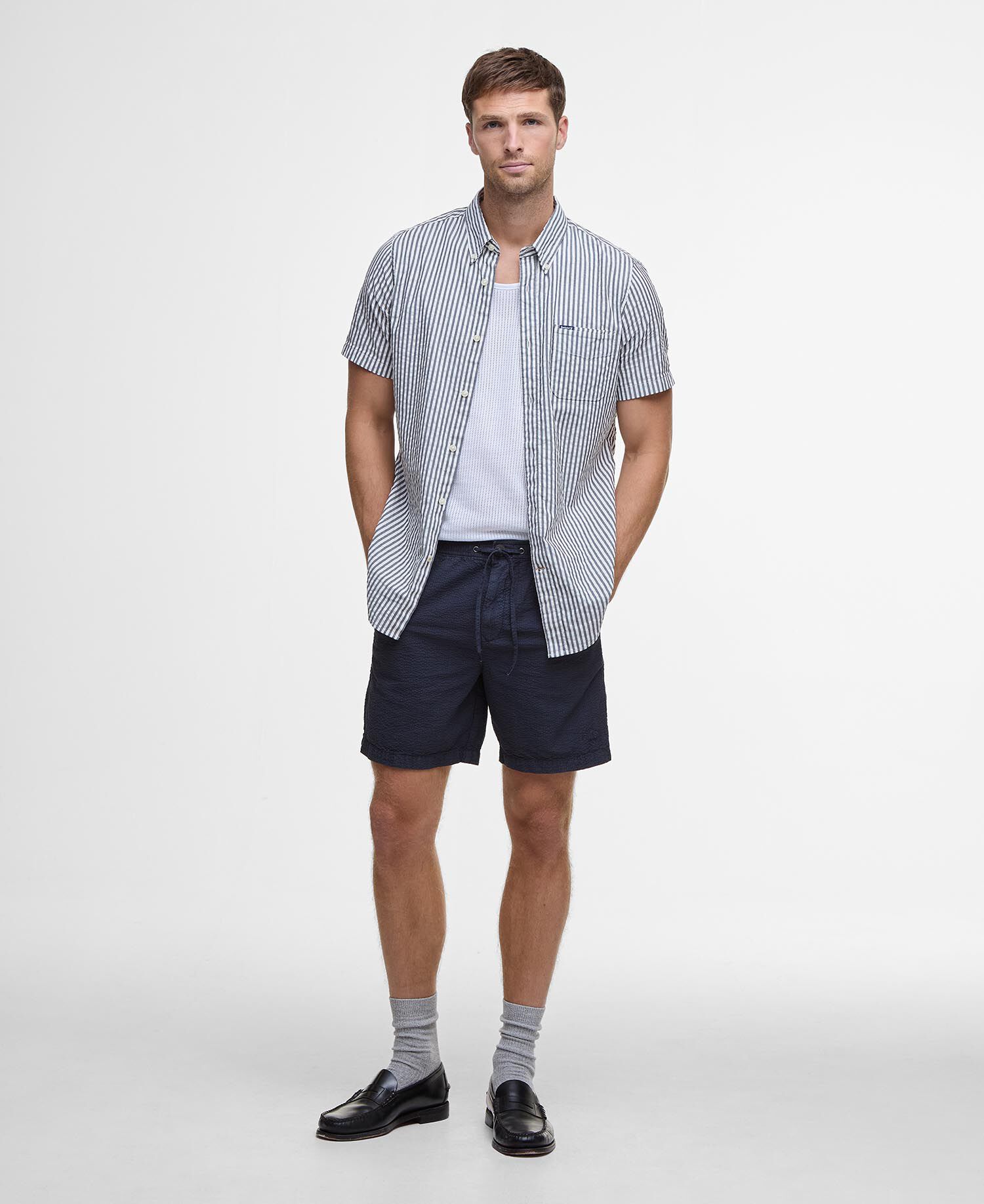 Cresswell Seersucker Regular Short-Sleeved Shirt Classic Navy