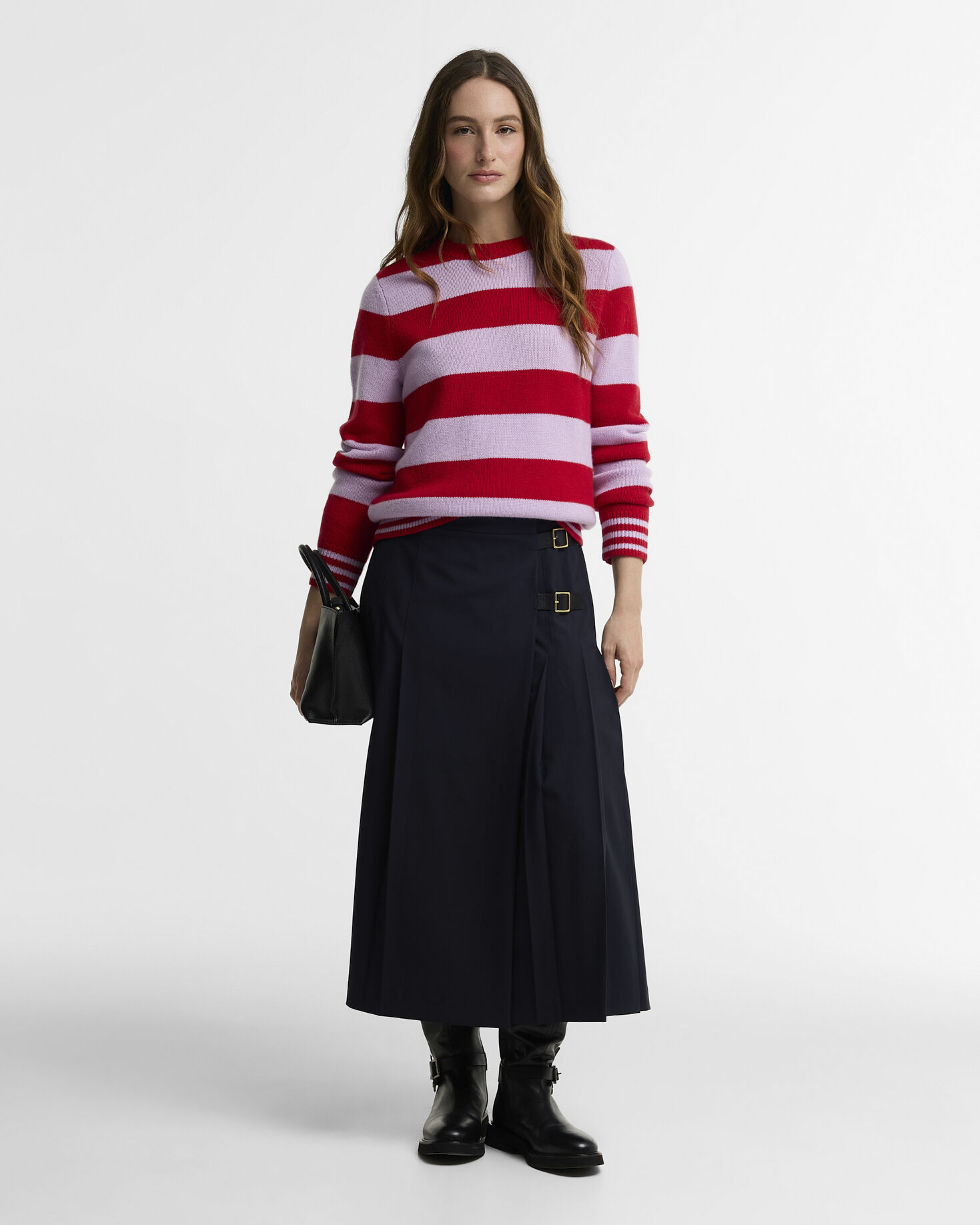 Woodhouse Striped Cashmere-Blend Crew Neck Jumper Crimson Multi