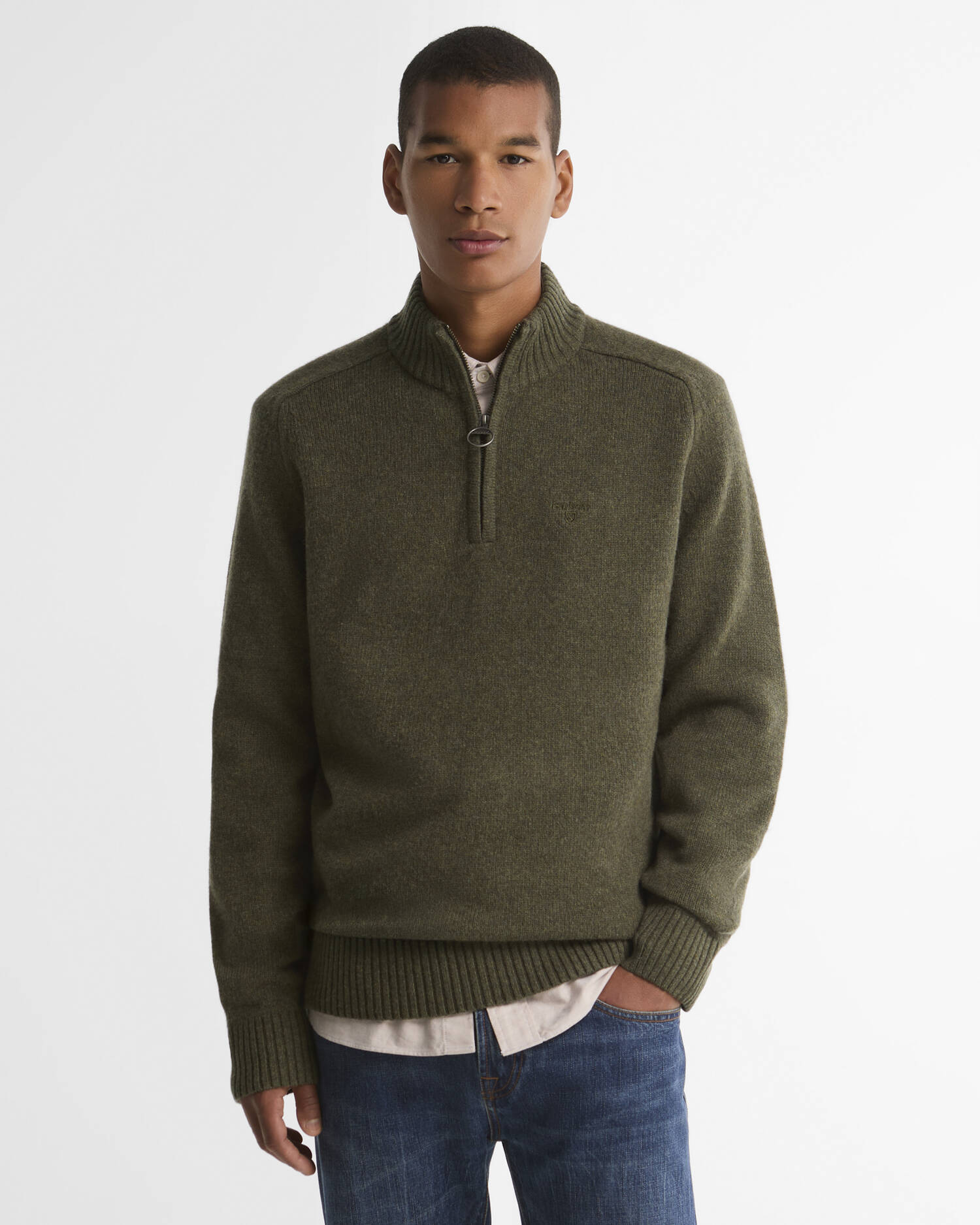Maglione con zip corta Newtown Mid Olive image number 0