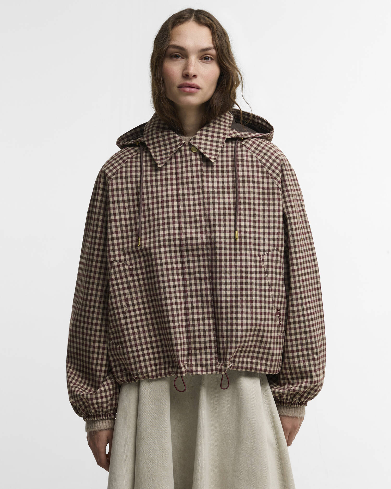 Audrey Showerproof Jacket Cranberry/Brown Gingham image number 0