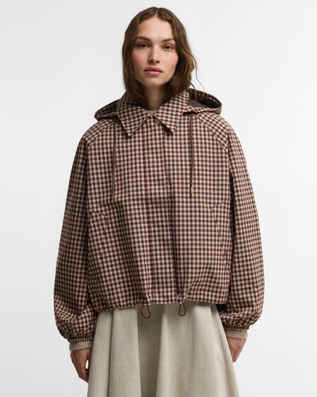 Audrey Showerproof Jacket Cranberry/Brown Gingham