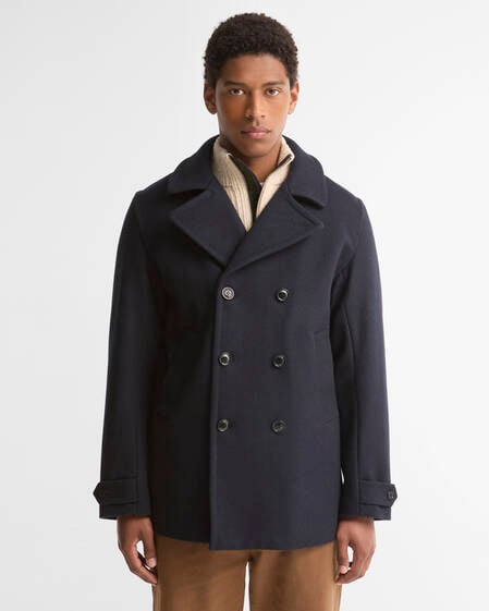 Polzeath Wool Pea Coat Navy