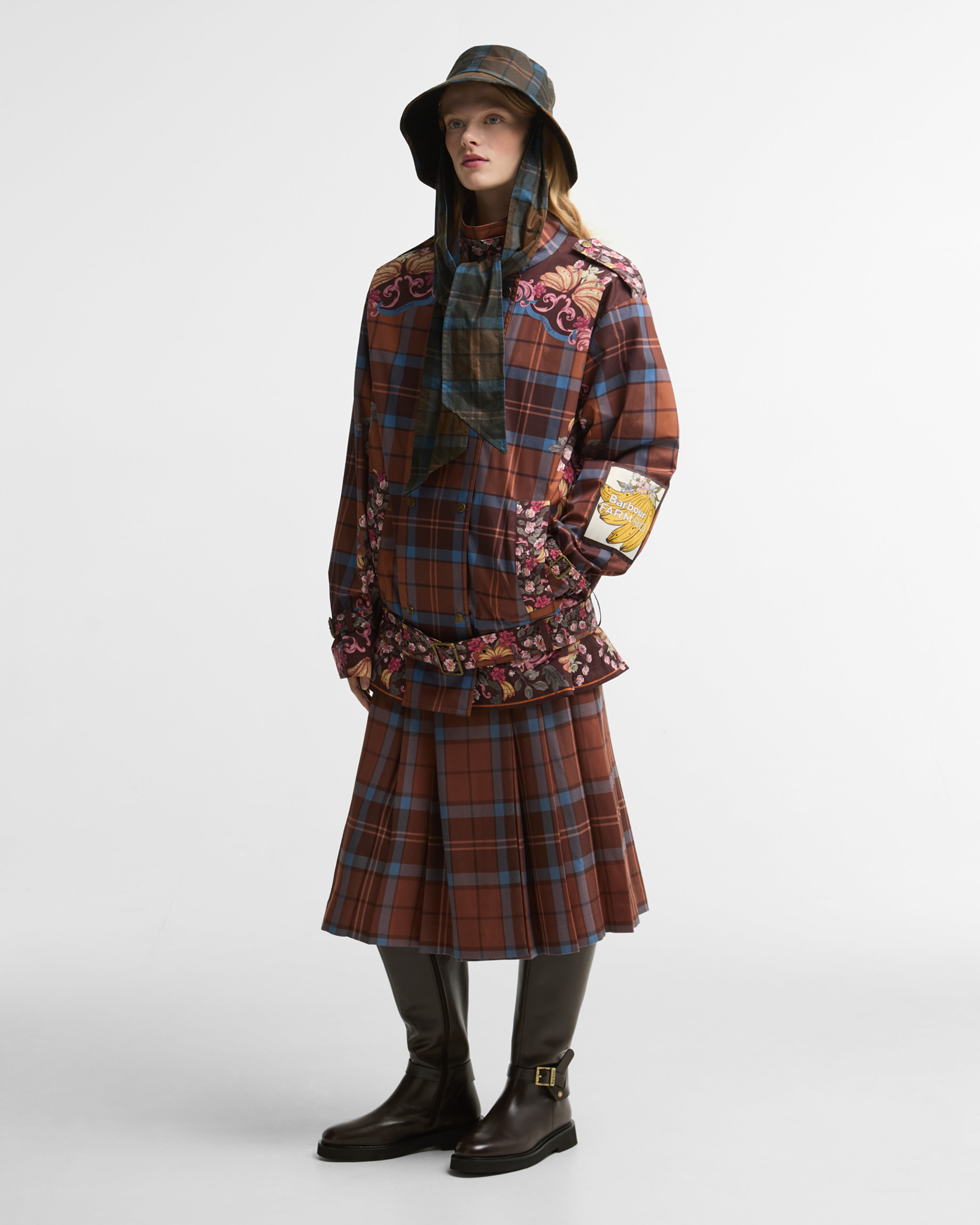 Giacca antipioggia con cintura Petrea Barbour FARM Rio Tropical Tea Tartan/Banana Print