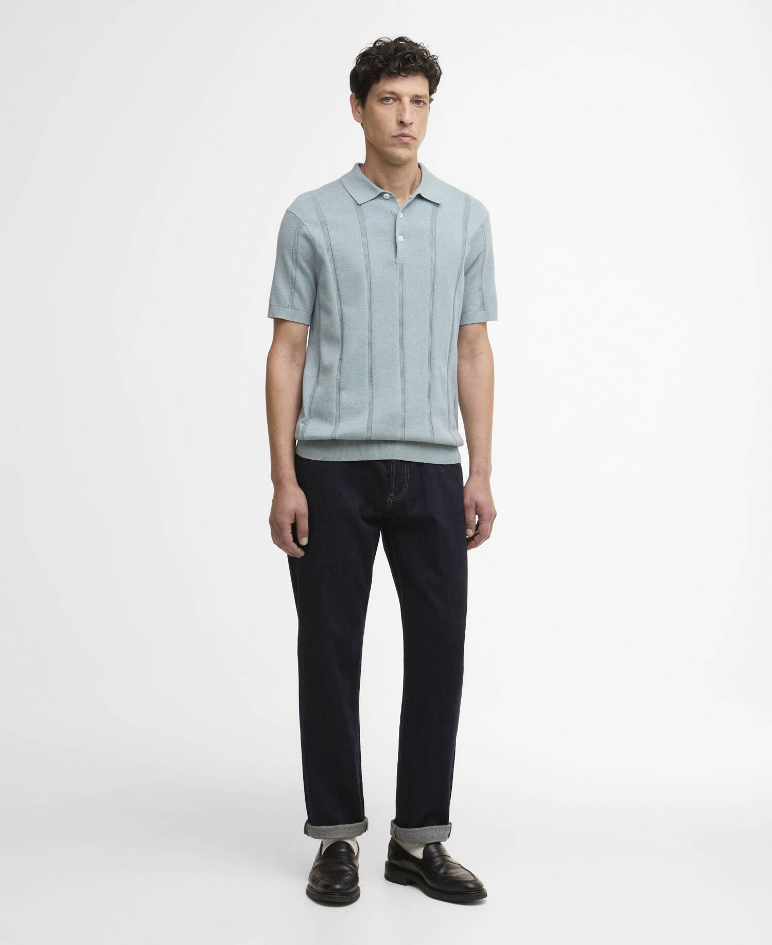 Wellburn Knitted Polo Shirt Slate image number 1