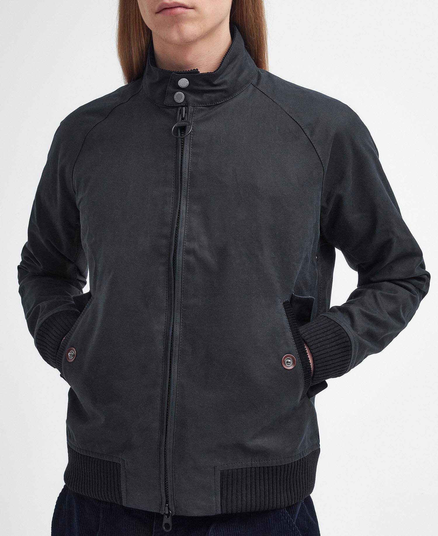 Barbour x Baracuta Porton Waxed Harrington Jacket Black image number 4