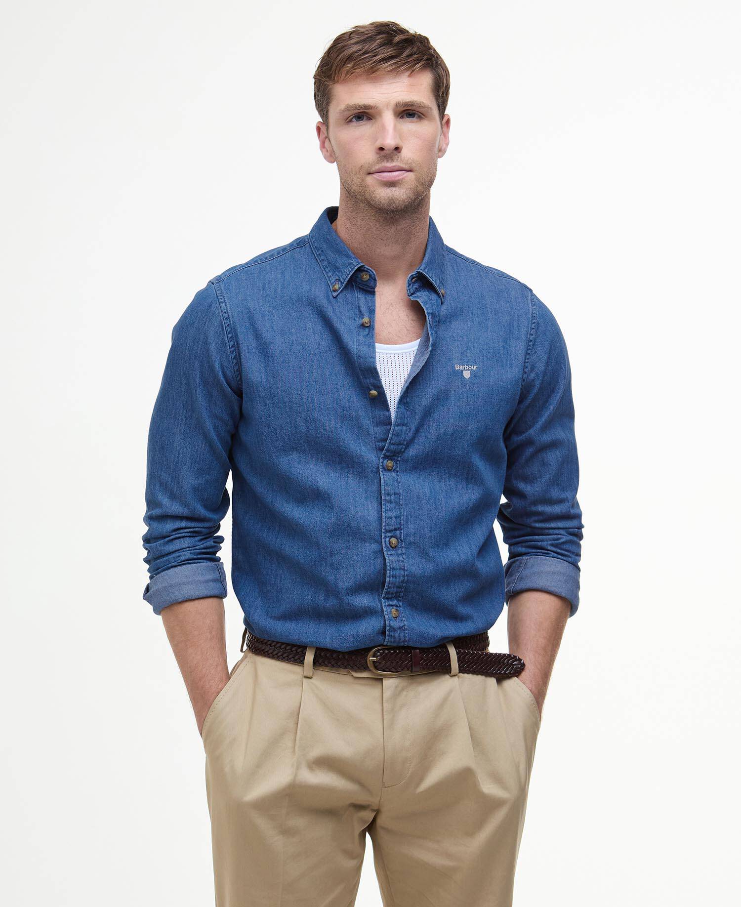 Denim Crest Tailored Long-Sleeved Shirt Chambray image number 0