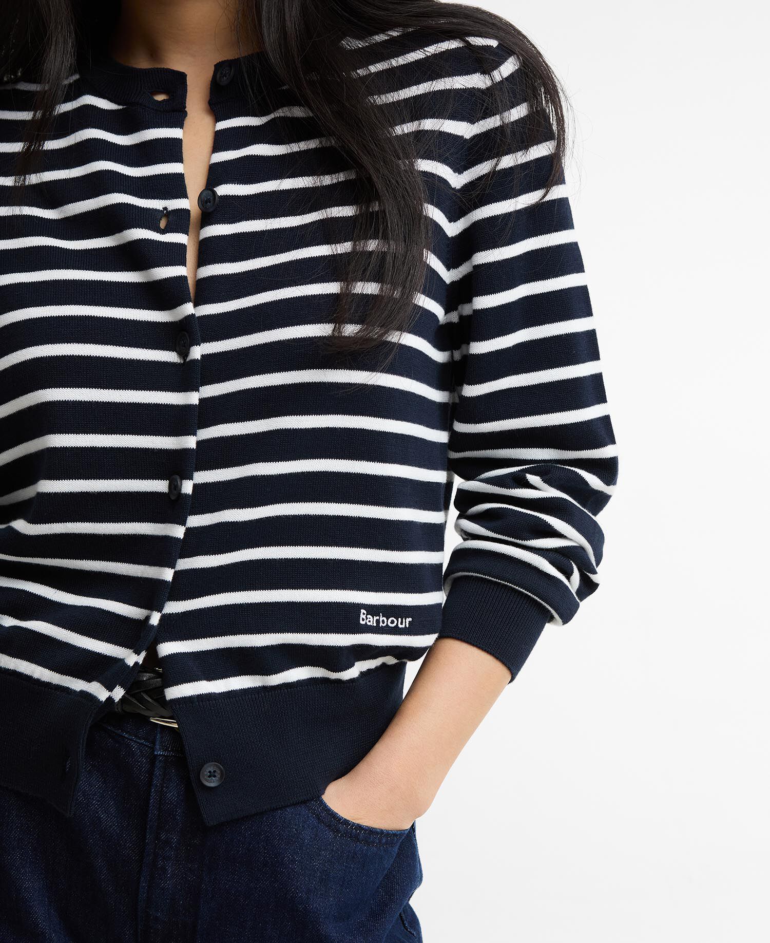 Baiton Striped Cardigan Dark Navy Stripe
