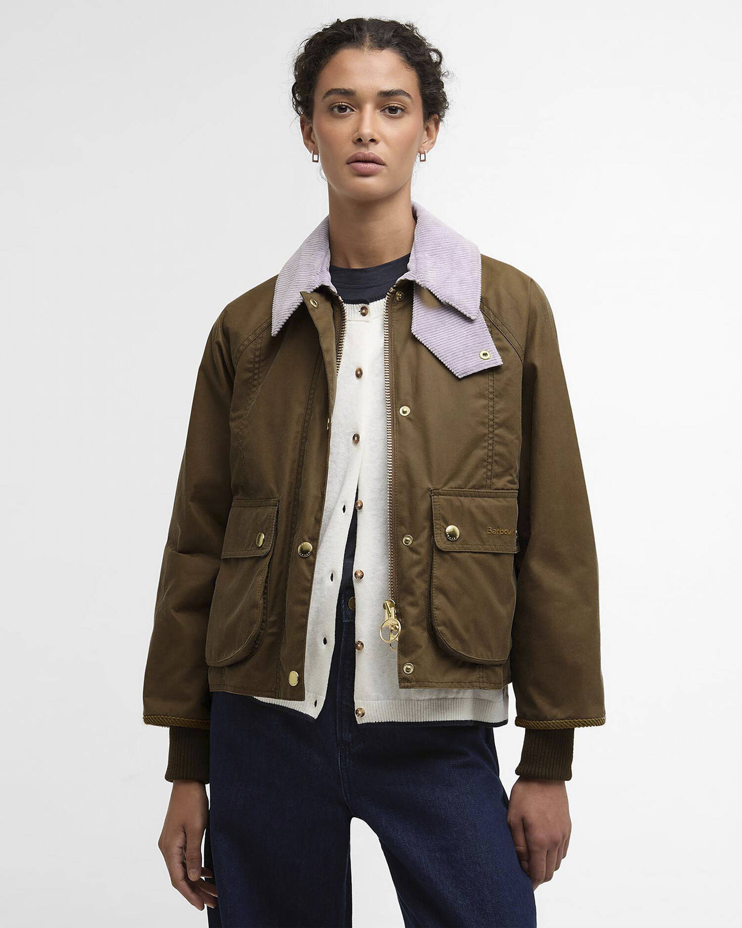 Cropped Beadnell Waxed Jacket Sand/Dress/Heather Mist image number 0