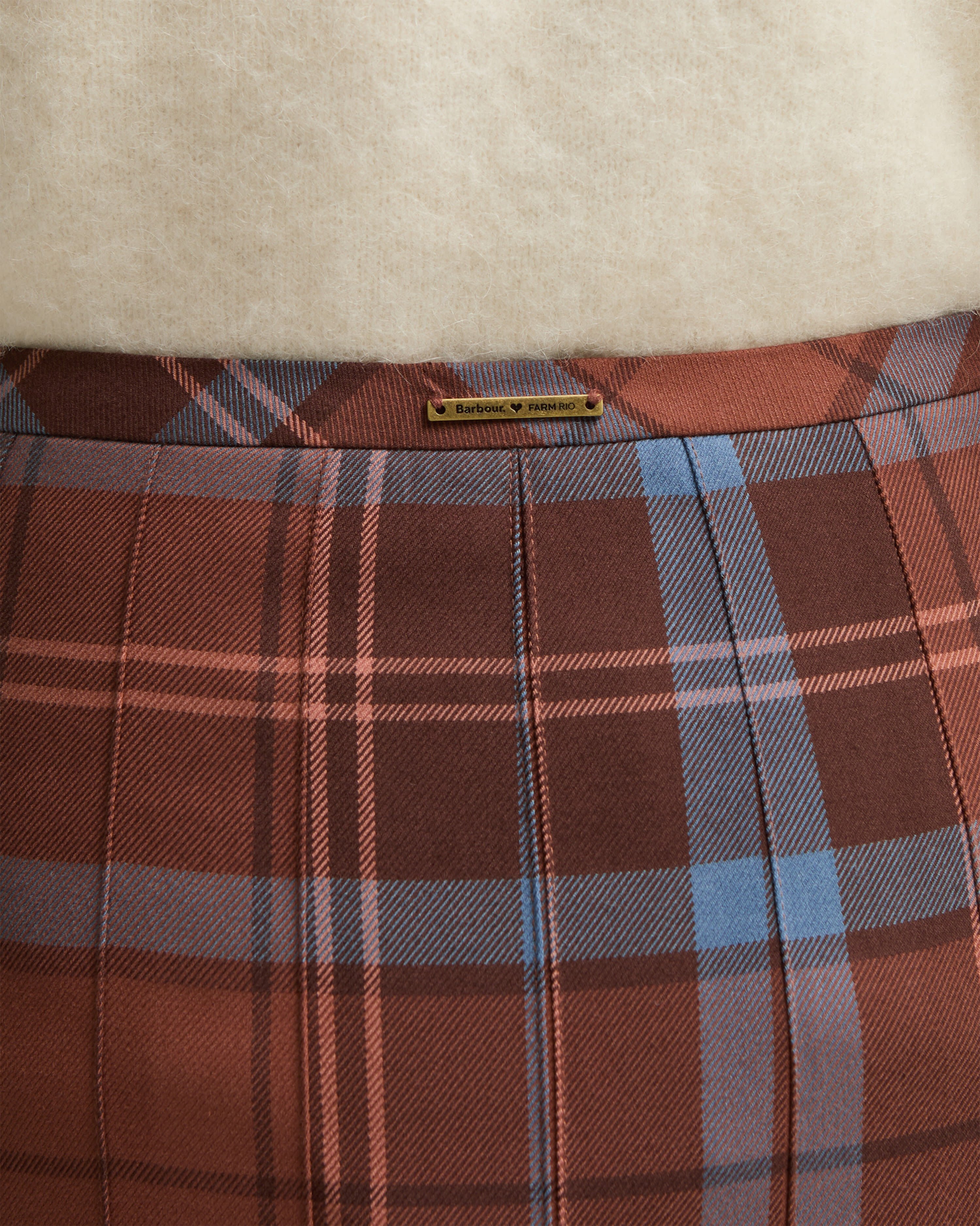 Barbour FARM Rio Allamanda Tartan Pleated Midi Skirt Tropical Tea