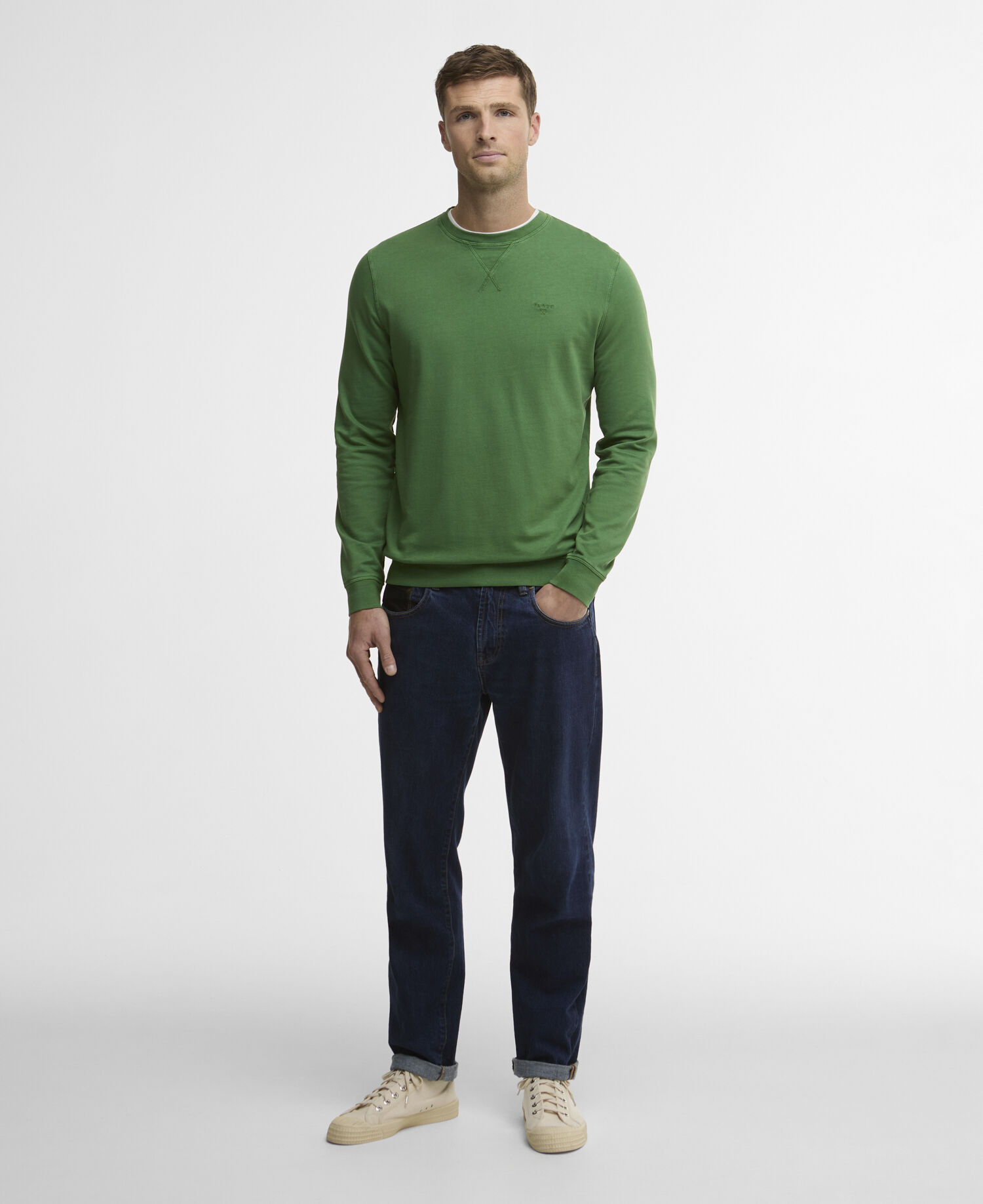 Washed Tartan Crew Neck Sweatshirt Washed Green
