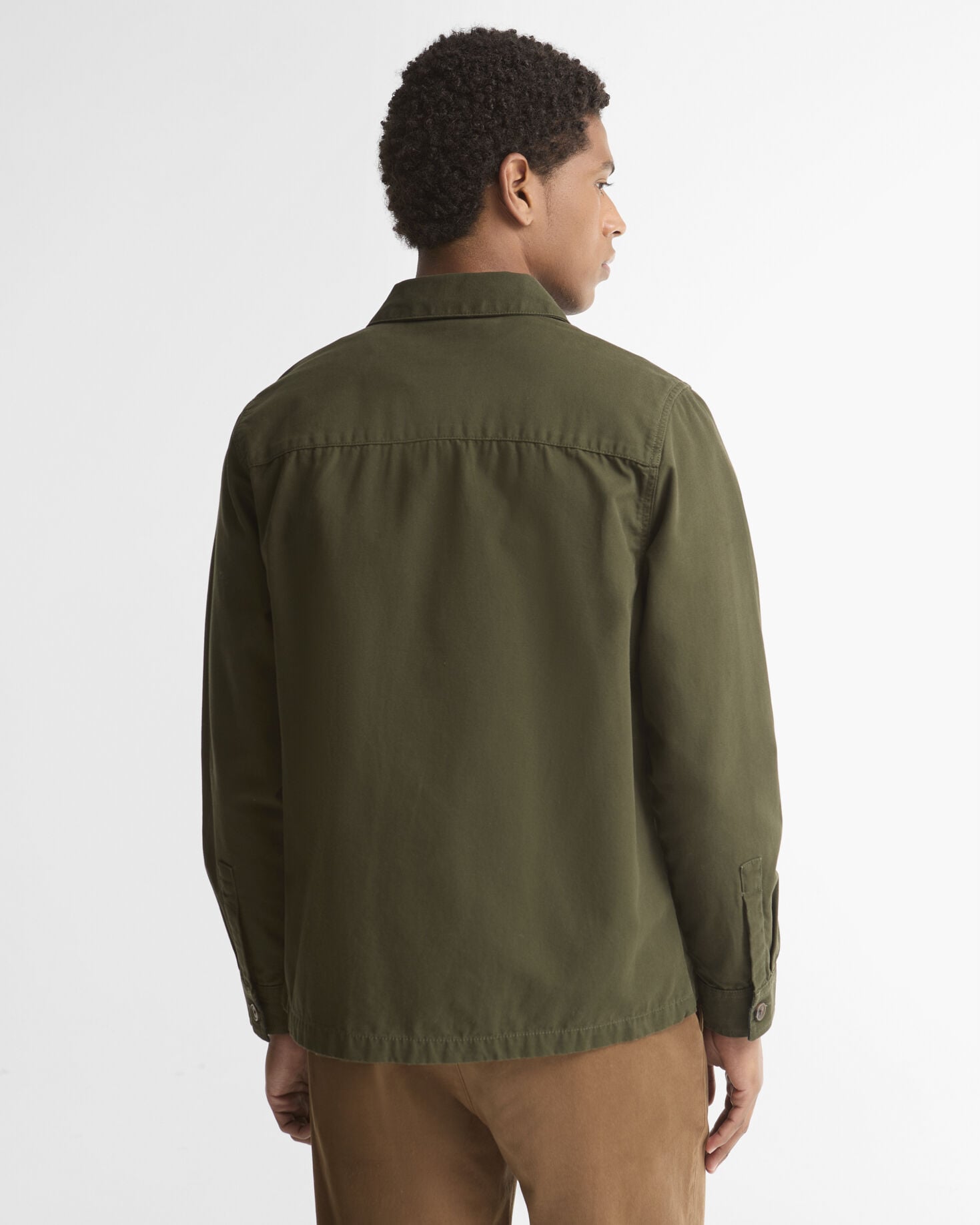 Tartan Trimmed Washed Overshirt Mushroom