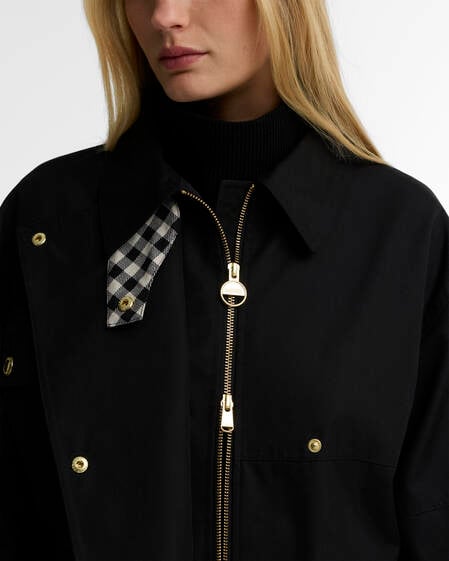 Gea Showerproof Trench Coat Black/Northumberland Check