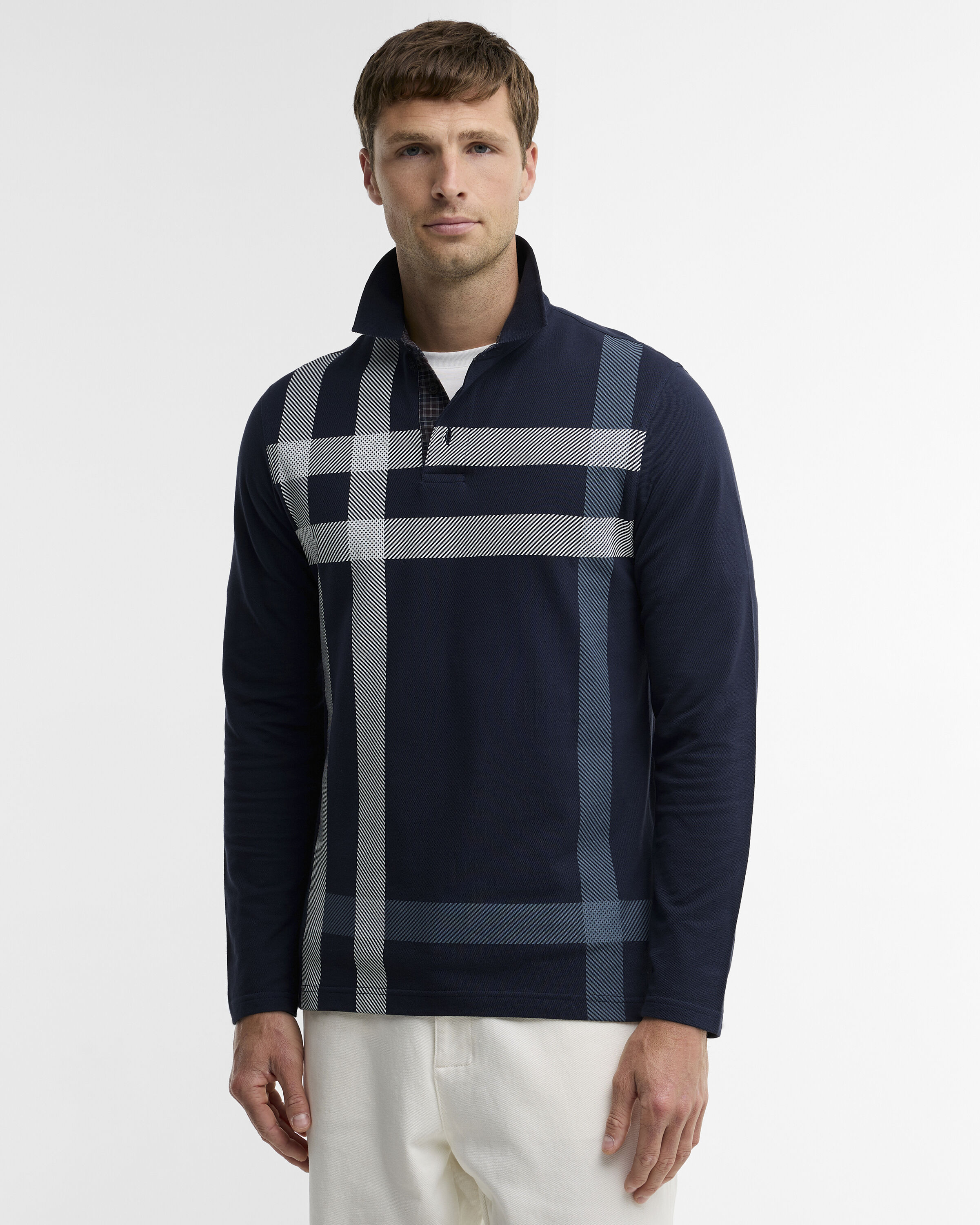 Blaine Tartan Long-Sleeved Polo Shirt Navy