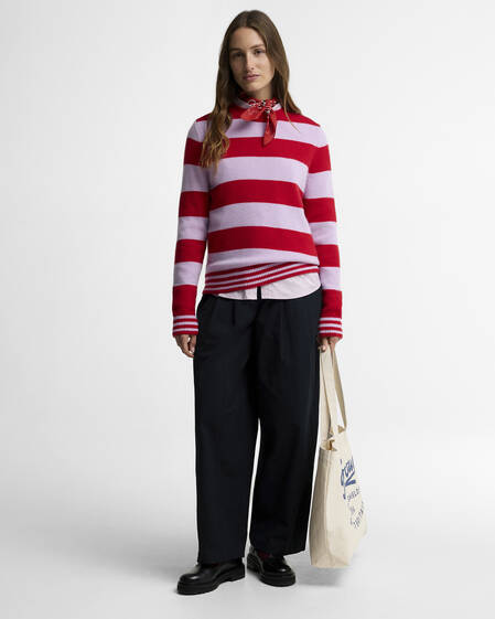 Maglione girocollo Woodhouse in misto cashmere a righe Crimson Multi