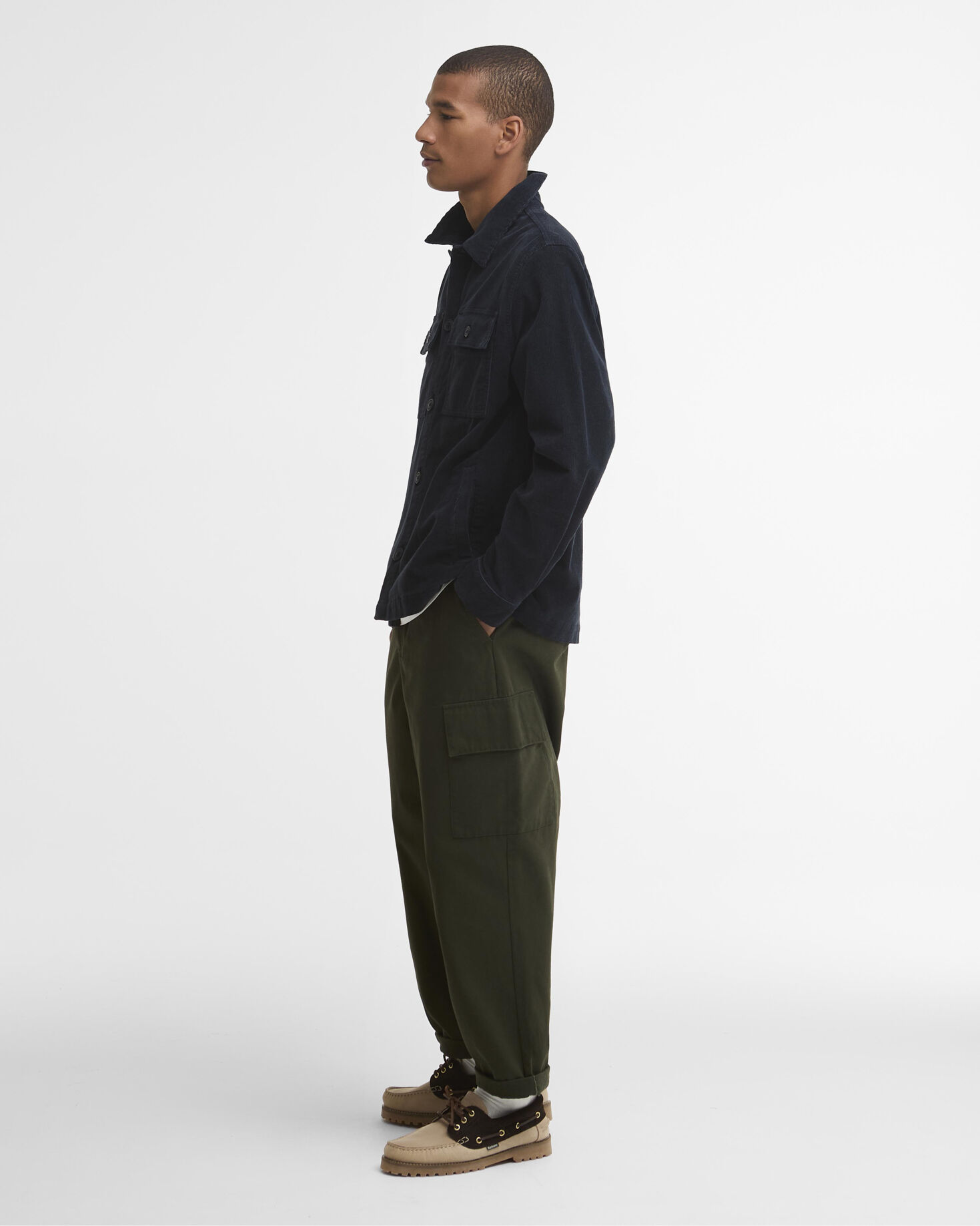 Tartan Trimmed Cord Overshirt Navy