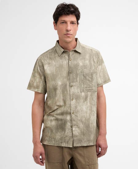 Ross Printed Short-Sleeved Relaxed Shirt Grey Olive