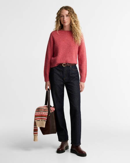 Scottish Made Dawn Wool Crew Neck Jumper Raspberry Red