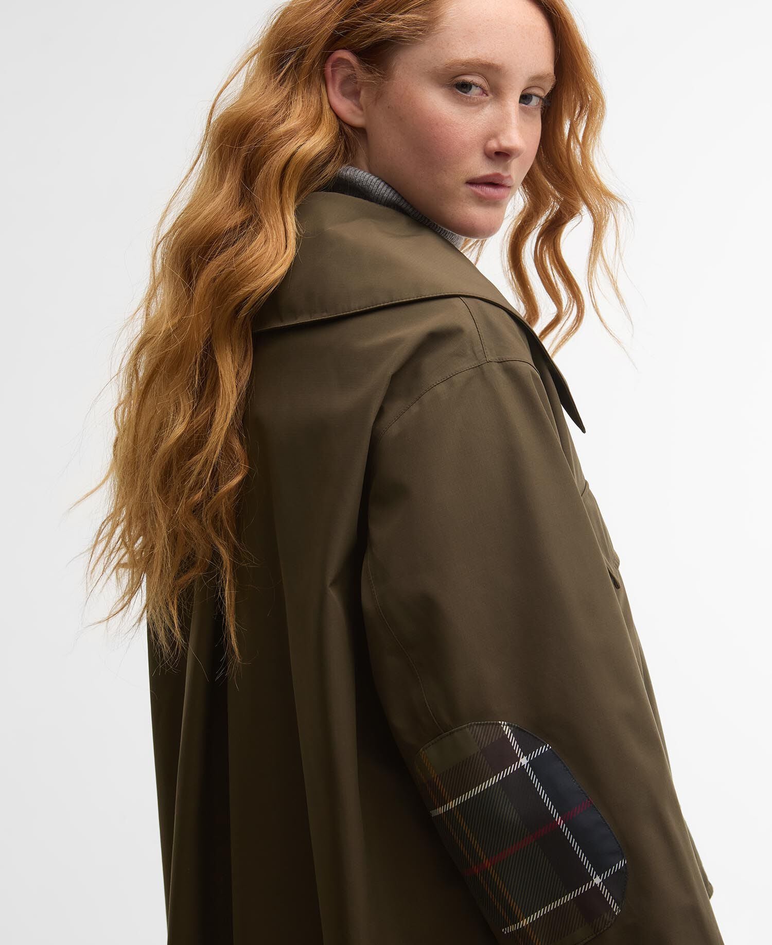 Barbour x GANNI Waterproof Parka Jacket Olive/Classic Tartan