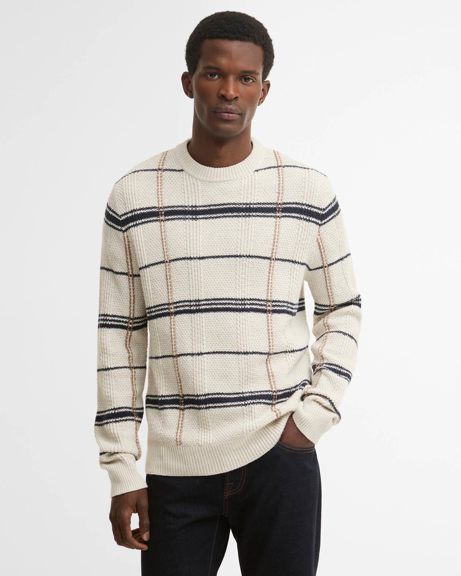 Fasey Cable-Knit Tartan Jumper Whisper White image number 0