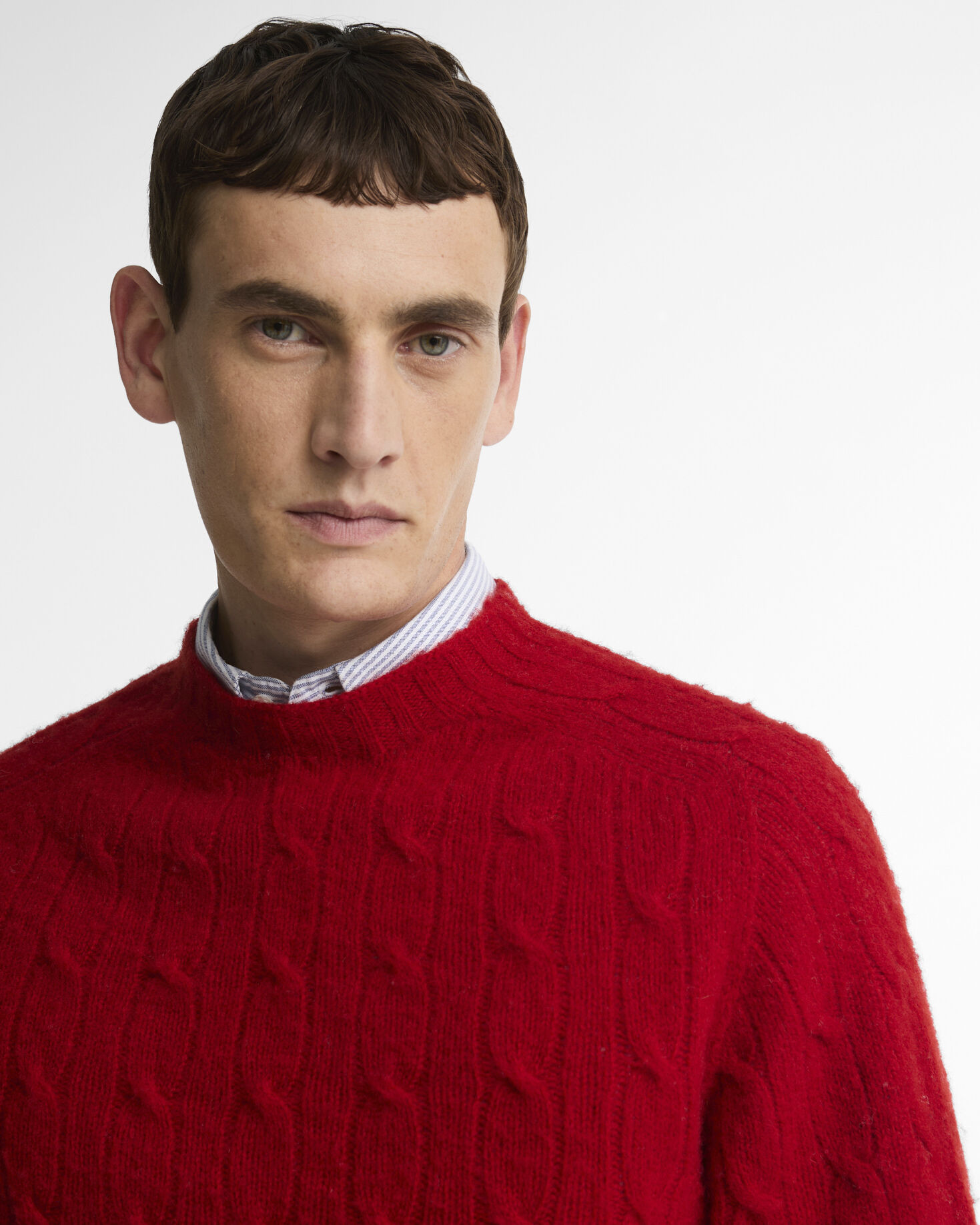 Scottish Made Cable-Knit Wool Crew Neck Jumper Red