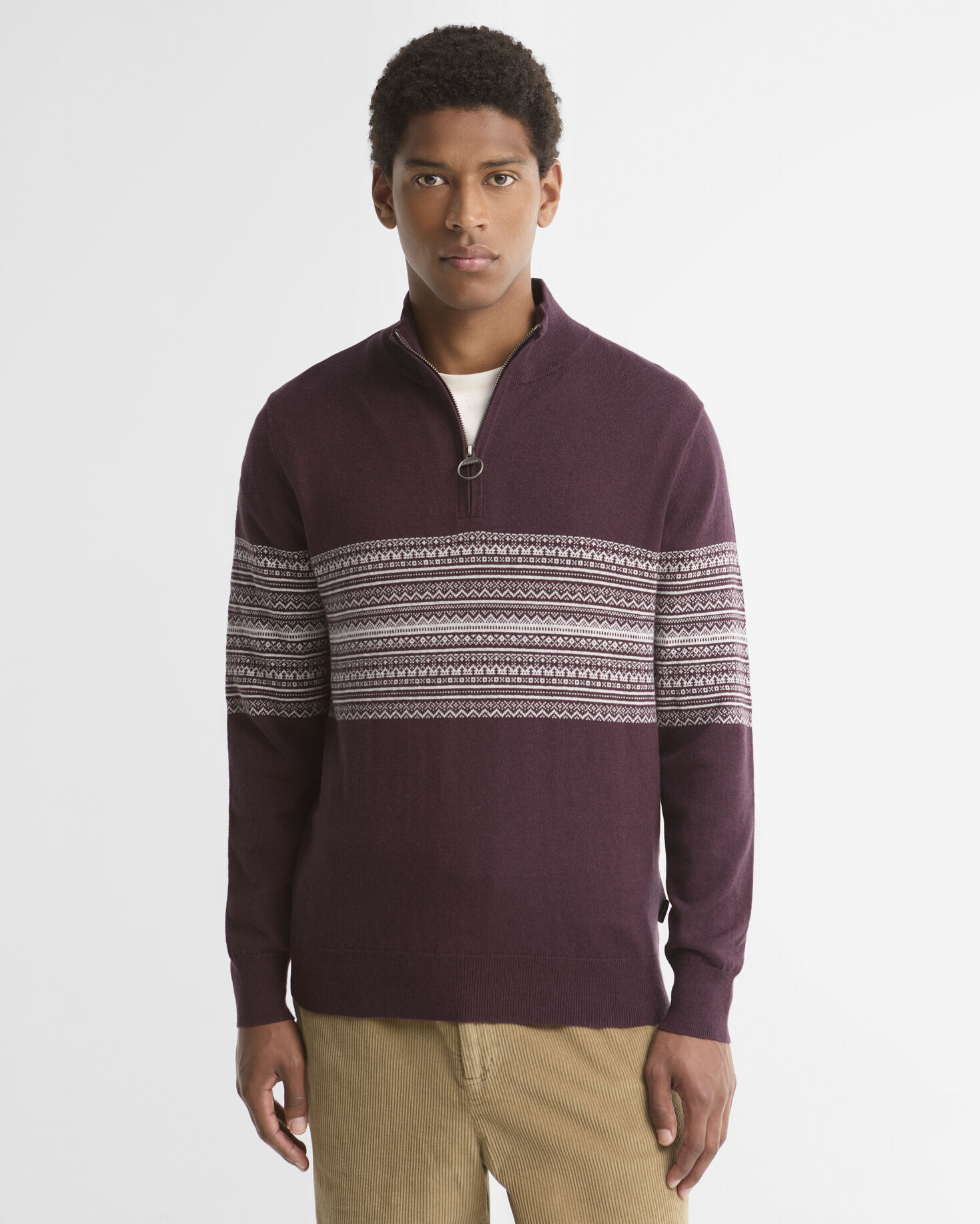 Millwood Fair Isle Half-Zip Jumper Burgundy