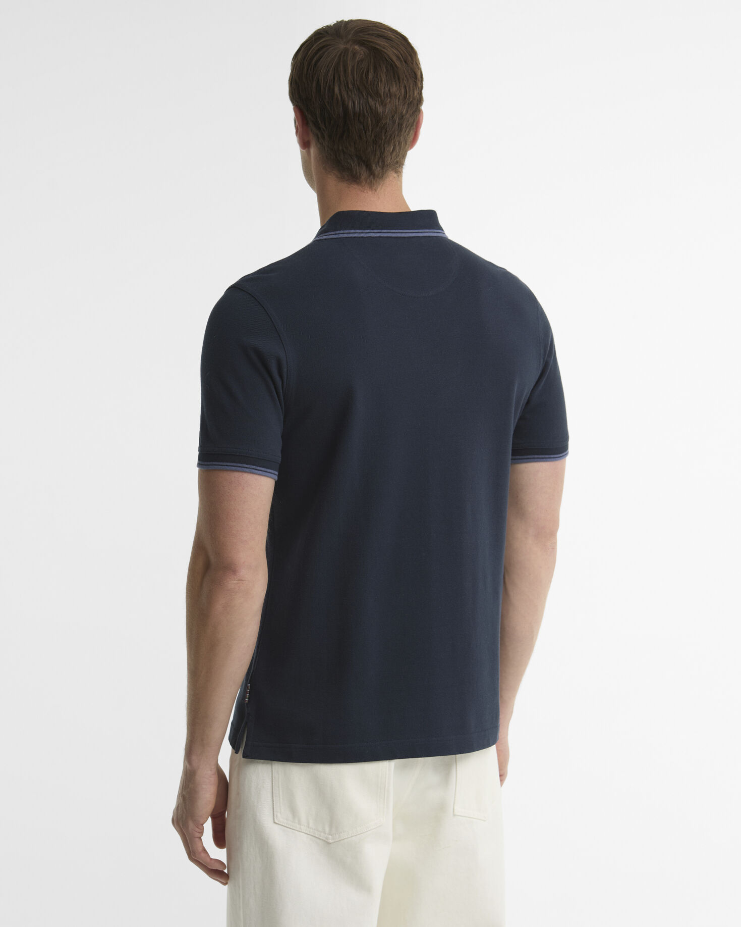 Lunan Tartan Trimmed Tailored Polo Shirt Navy