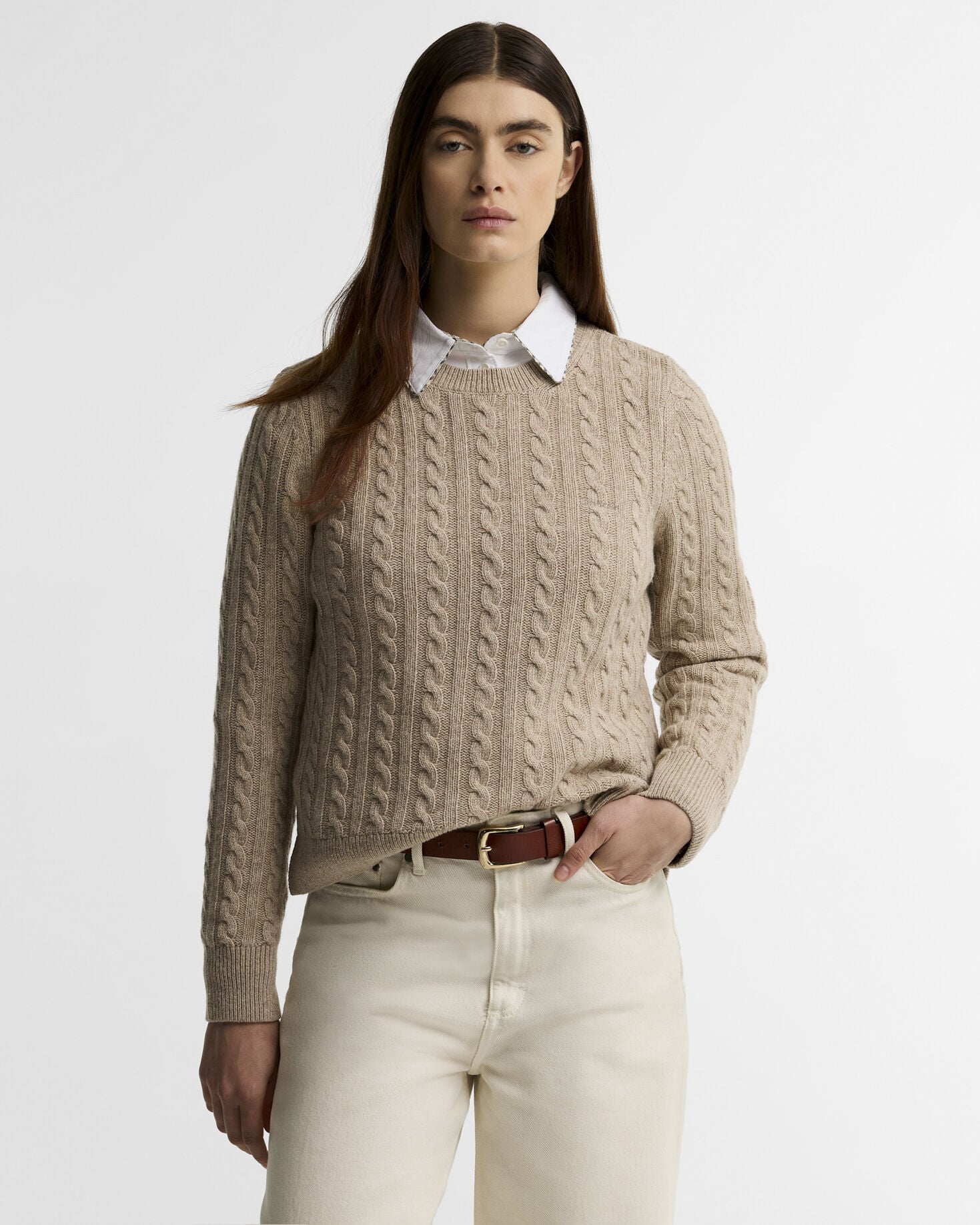 Maglione misto lana Ashdown con taglio morbido e lavorazione a trecce Honey