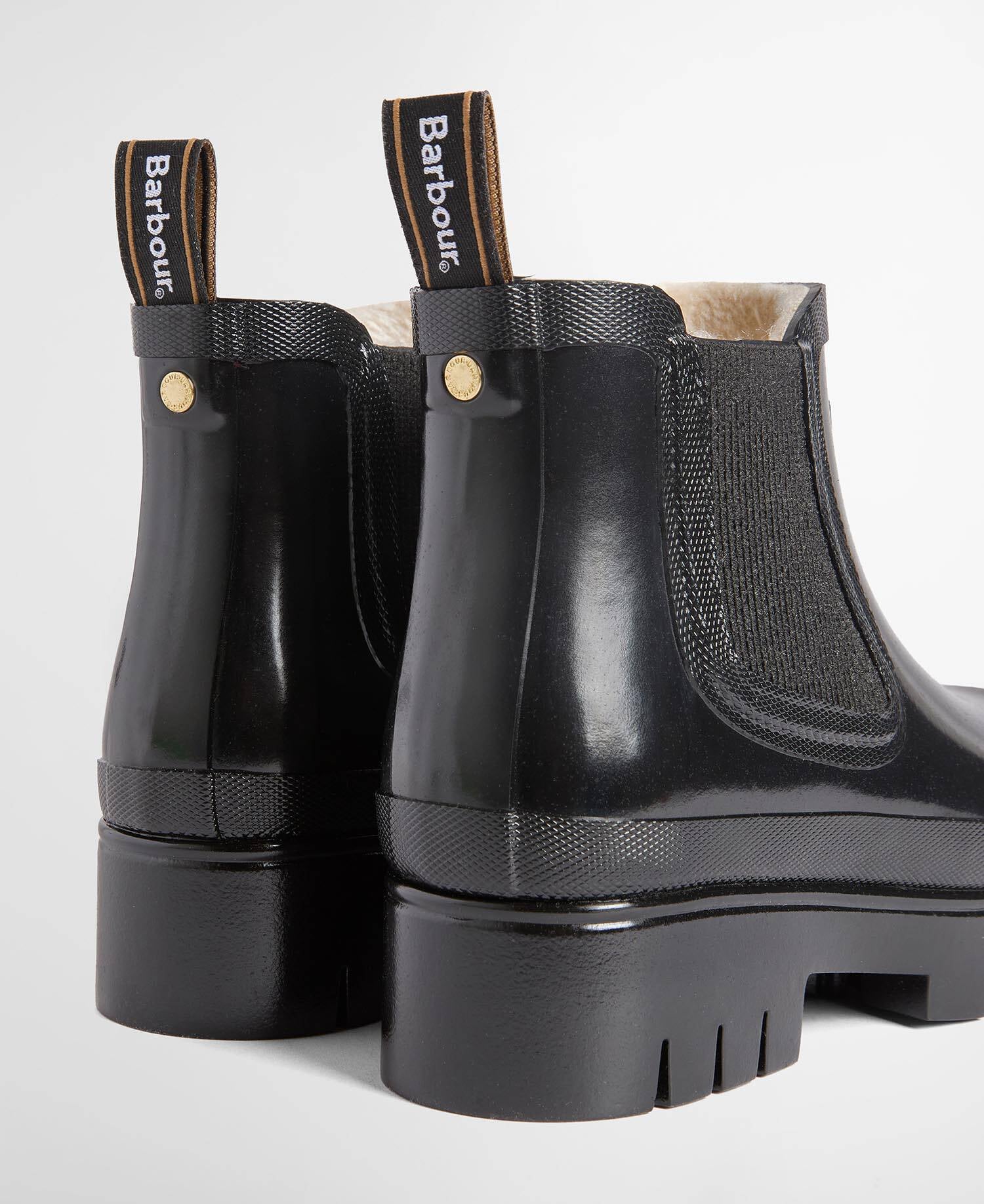 Barbour Gummistiefel Halton mit Kunstfellfutter Black Gloss image number 3