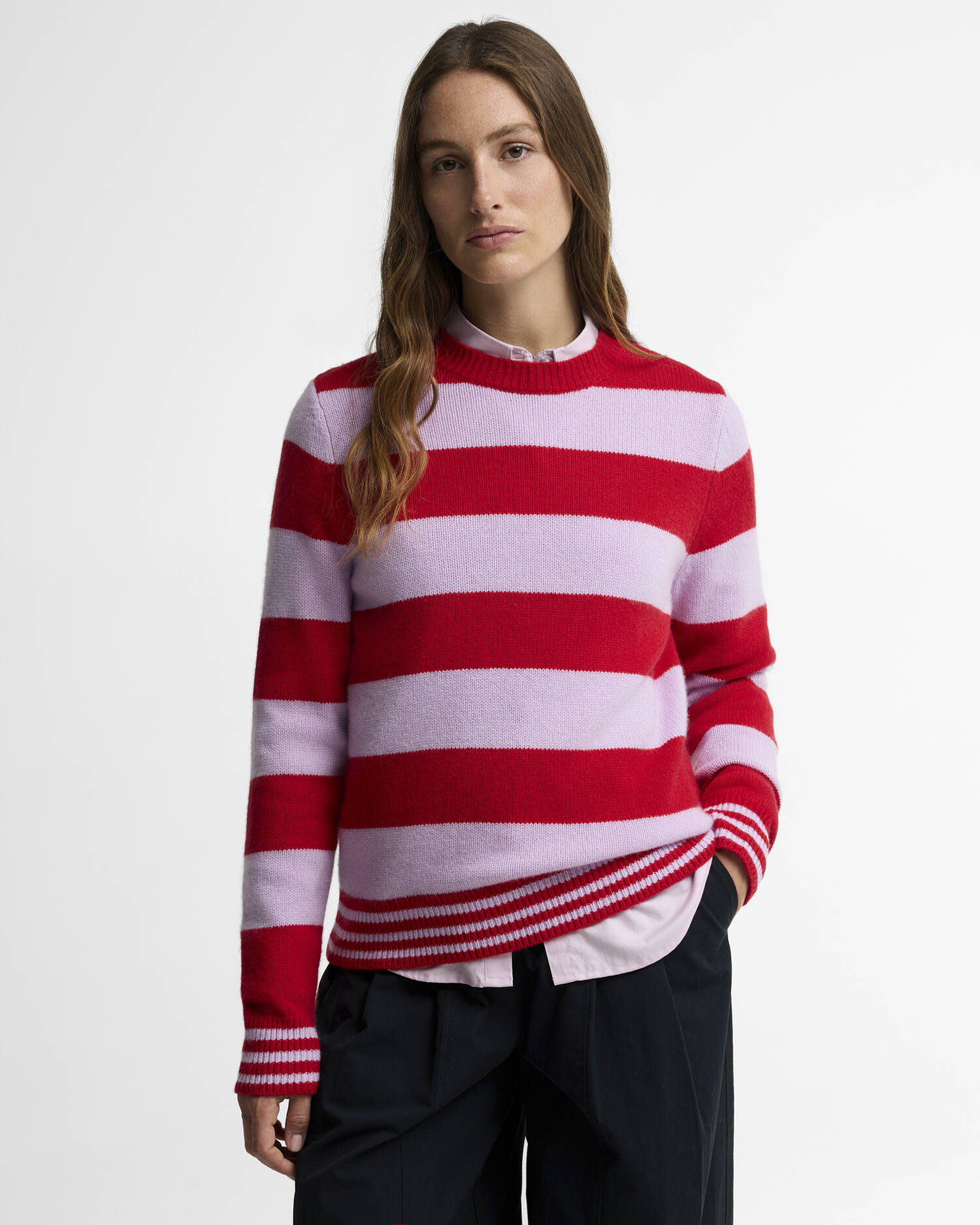 Woodhouse Striped Cashmere-Blend Crew Neck Jumper Crimson Multi image number 0