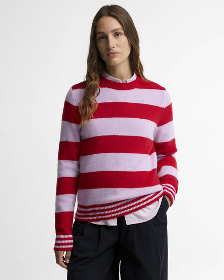 Maglione girocollo Woodhouse in misto cashmere a righe Crimson Multi