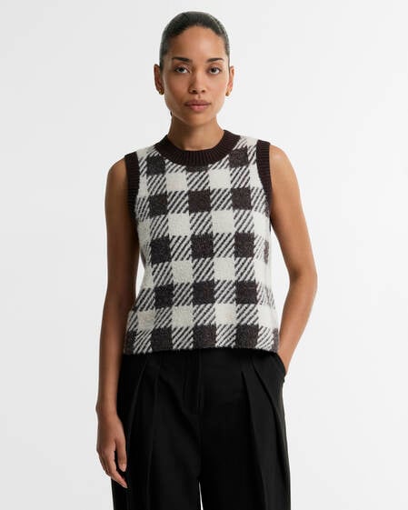 Amaya Check Knitted Vest Truffle Multi