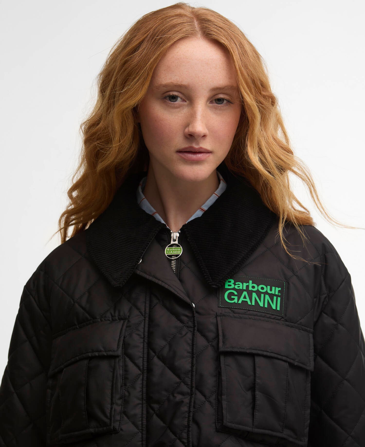 Barbour x GANNI Peplum Longline Quilted Jacket Black/Classic Tartan image number 4