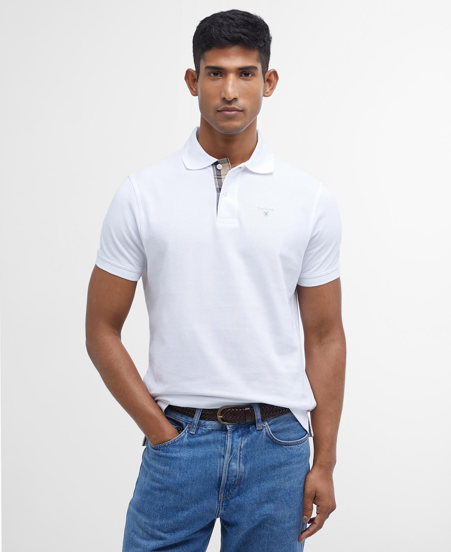 Tartan Pique Polo Shirt White-Dress