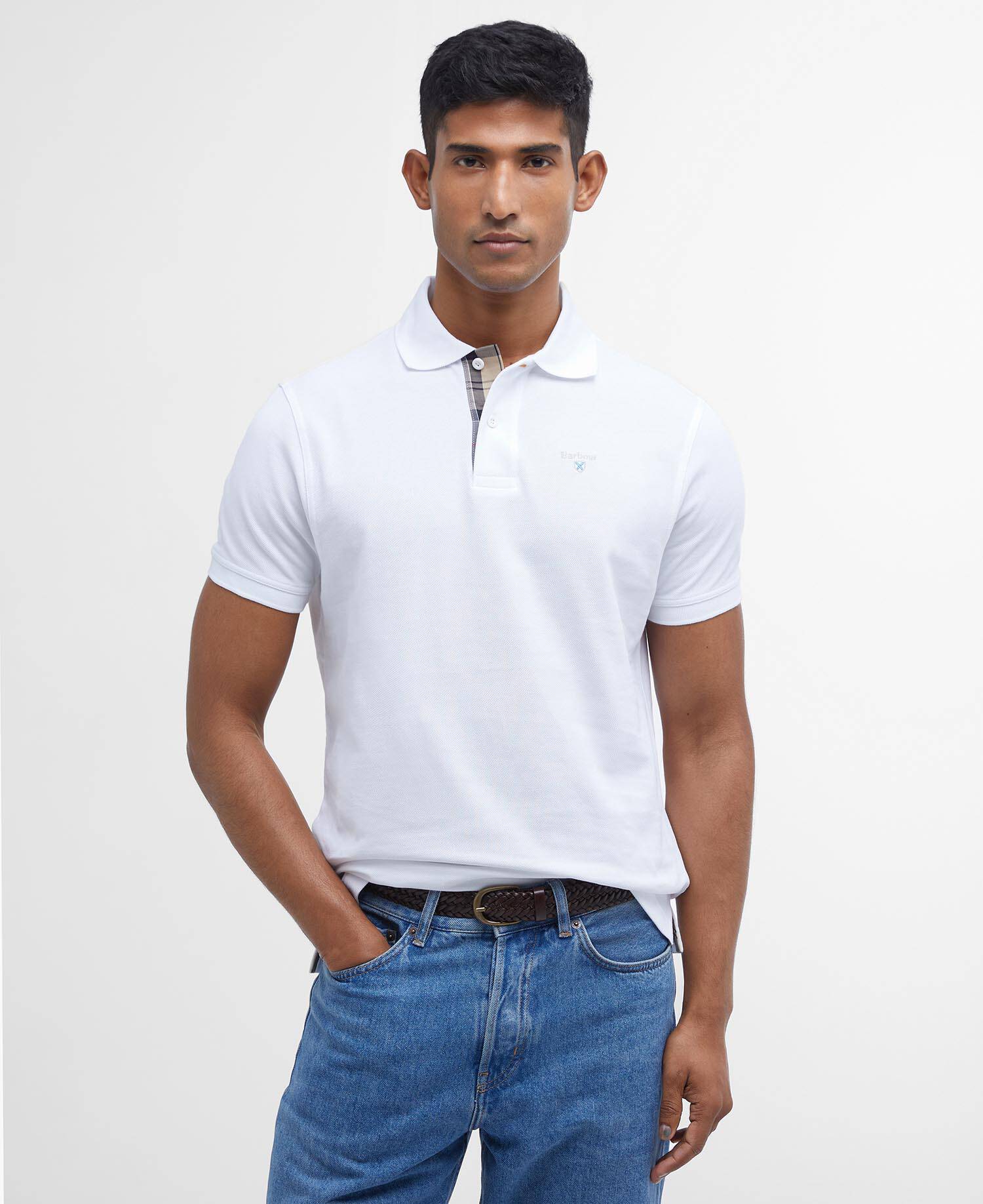 Tartan Pique Polo Shirt White-Dress image number 0