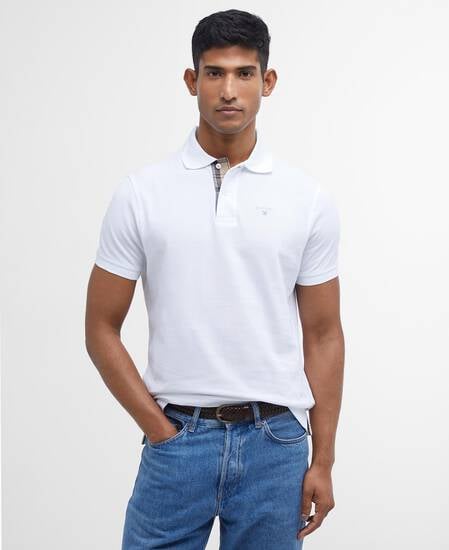 Tartan Pique Polo Shirt White-Dress