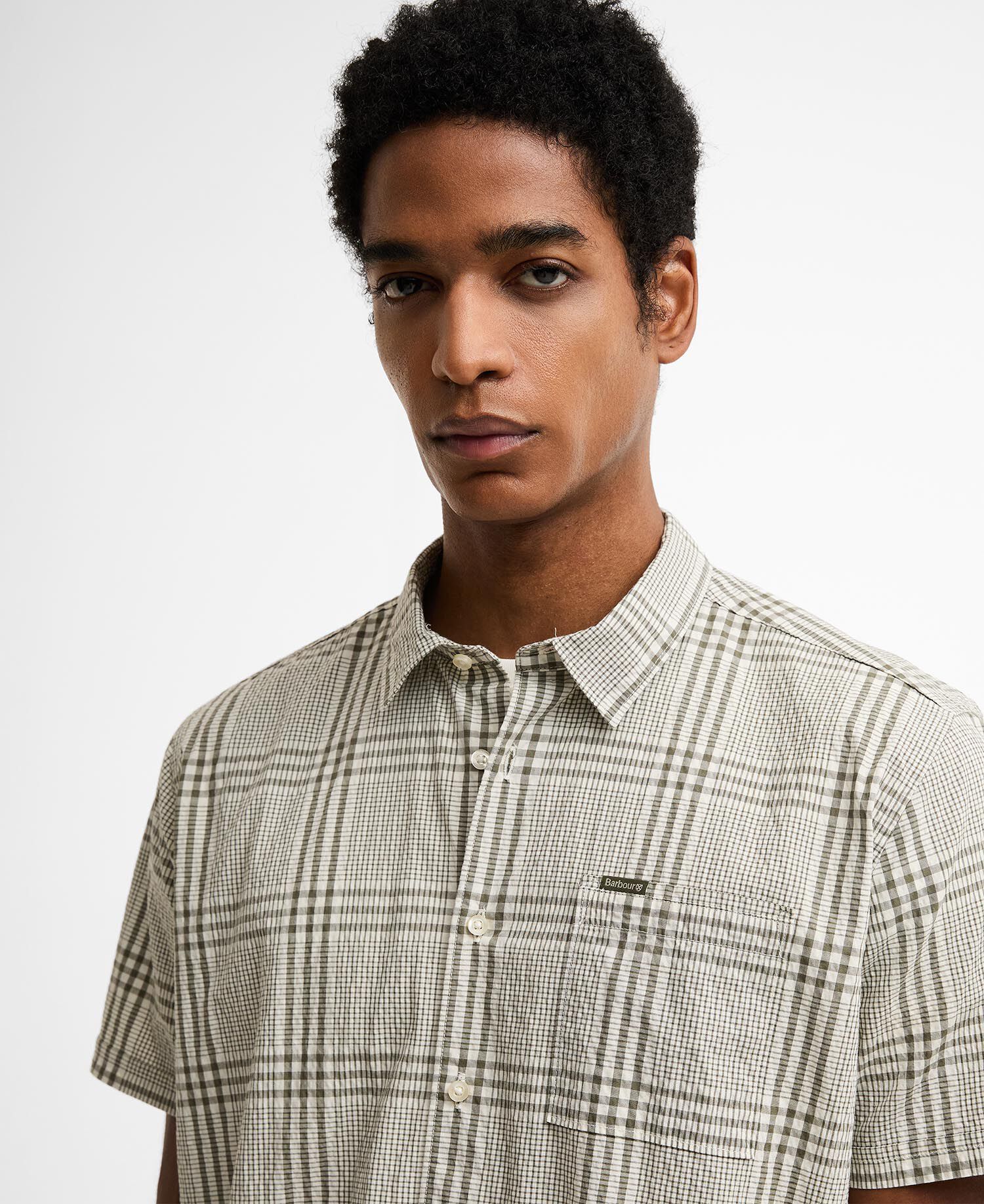 Carrock Checked Seersucker Short-Sleeved Shirt Whisper White
