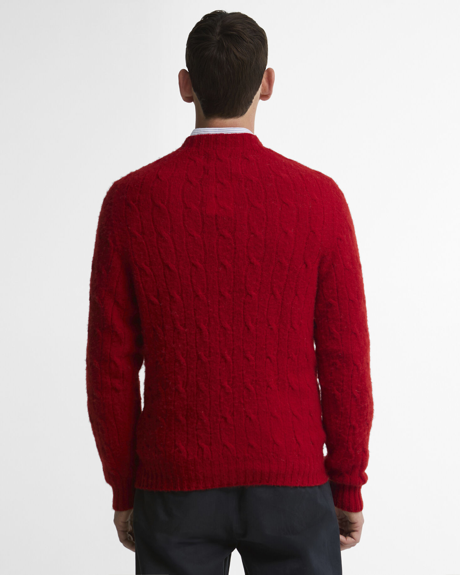 Scottish Made Cable-Knit Wool Crew Neck Jumper Red