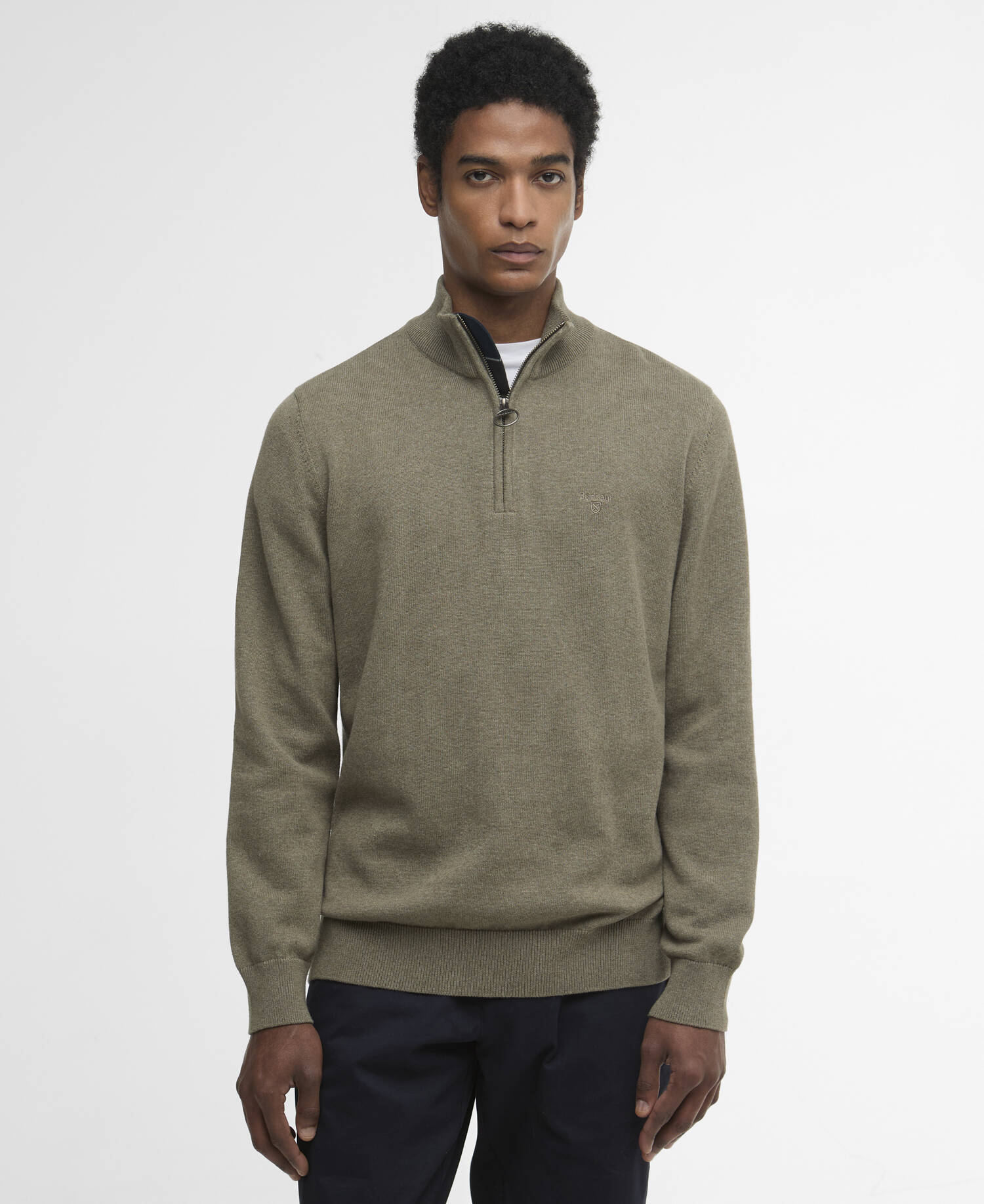 Pullover Cotton Half Zip Smokey Olive image number 0