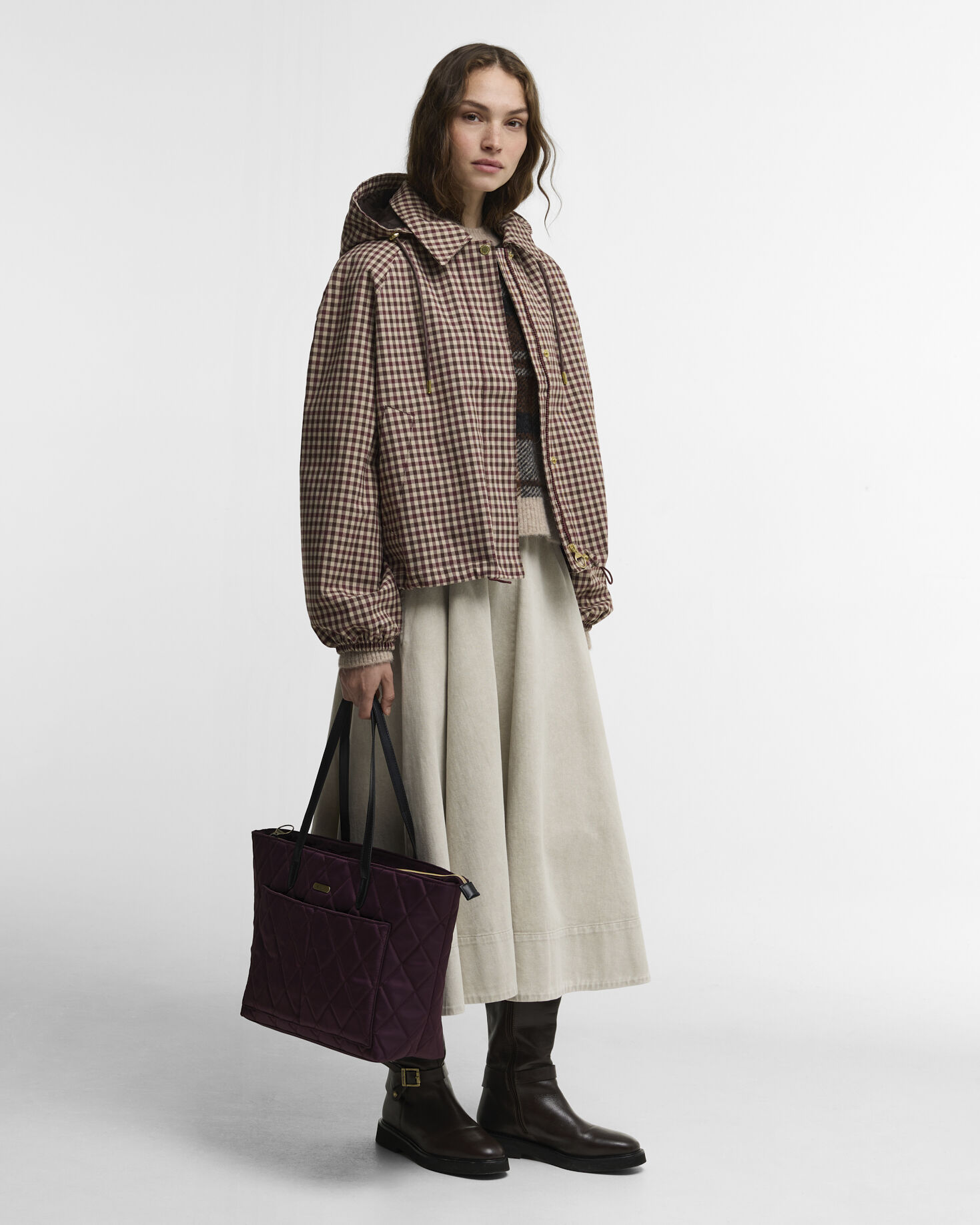 Audrey Showerproof Jacket Cranberry/Brown Gingham