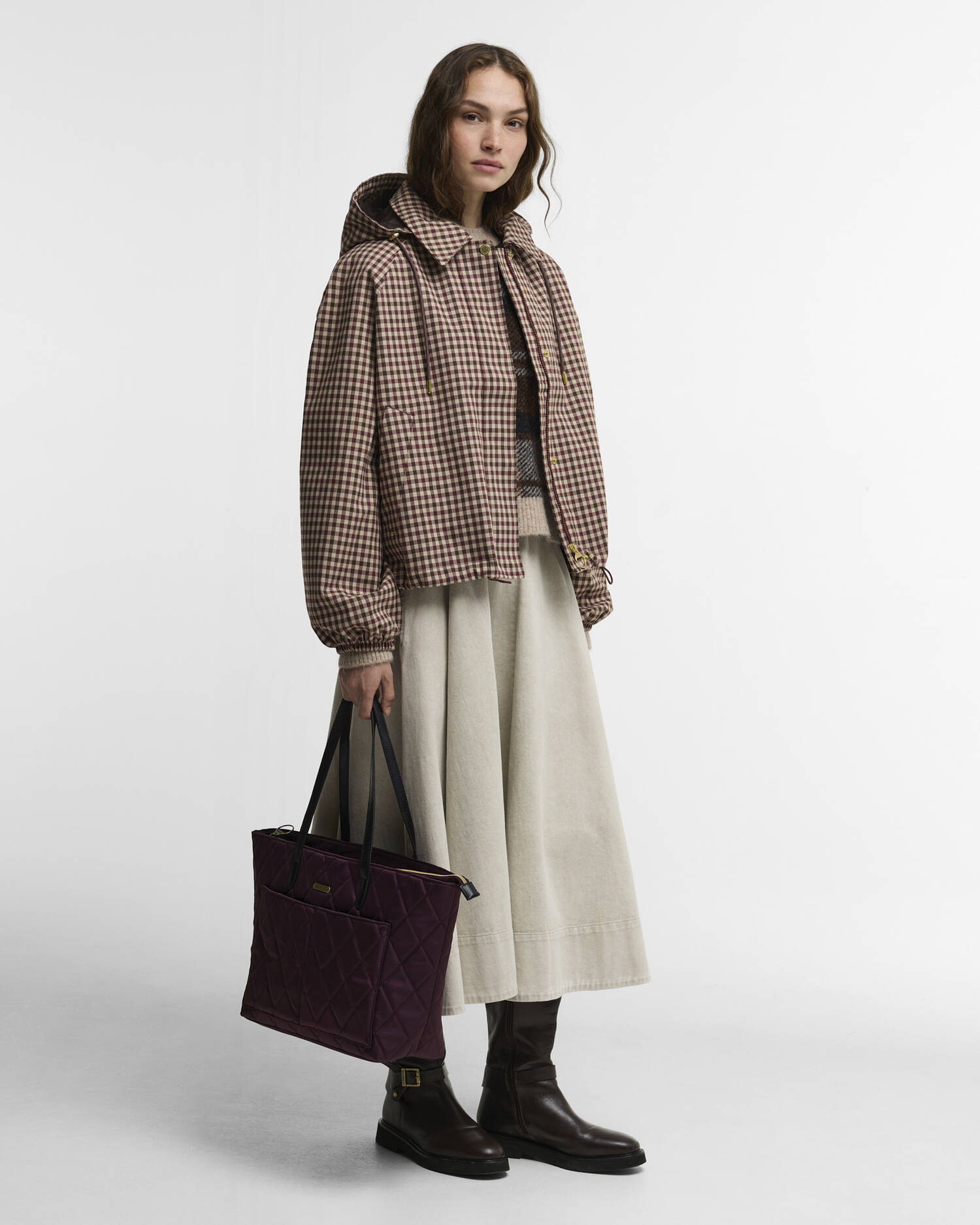 Audrey Showerproof Jacket Cranberry/Brown Gingham image number 1