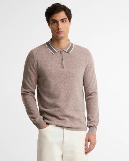 Newport Long-Sleeved Knitted Polo Shirt Concrete
