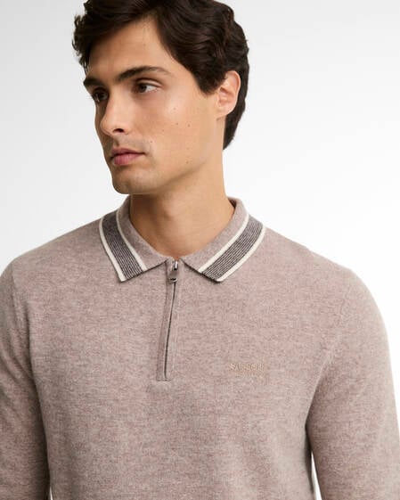 Newport Long-Sleeved Knitted Polo Shirt Concrete