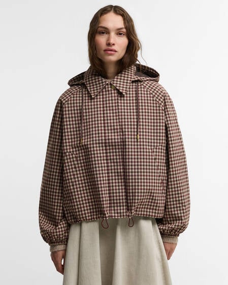 Audrey Showerproof Jacket Cranberry/Brown Gingham