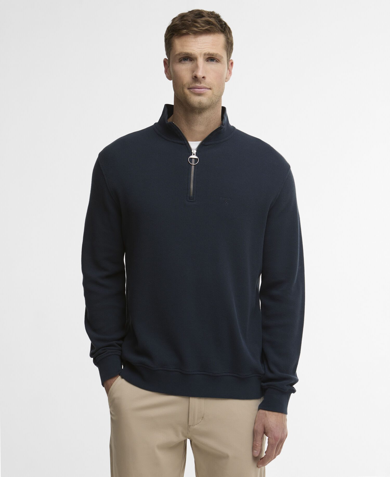 Pique Interlock Quarter-Zip Sweatshirt Navy