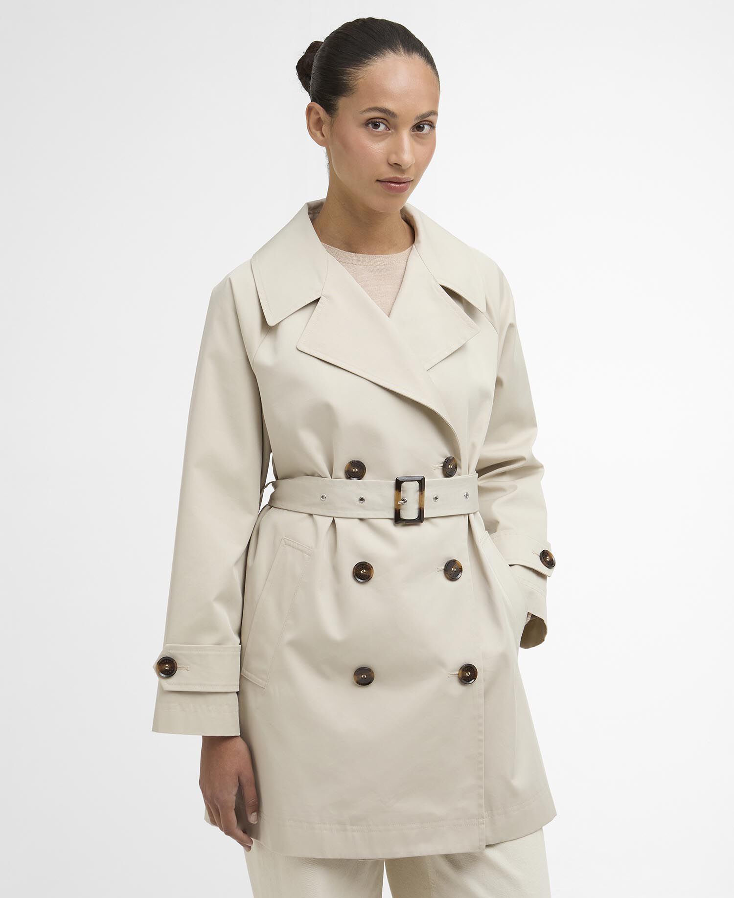 Adare Showerproof Trench Coat Mist/Dress Navy Tartan