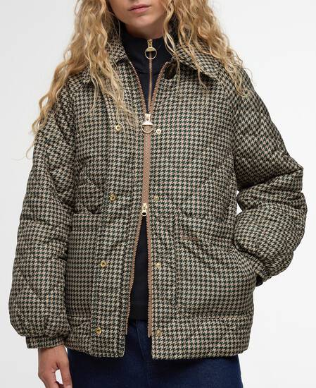 Giacca trapuntata con motivo a quadri Laoise Sage Houndstooth/Sand Dune
