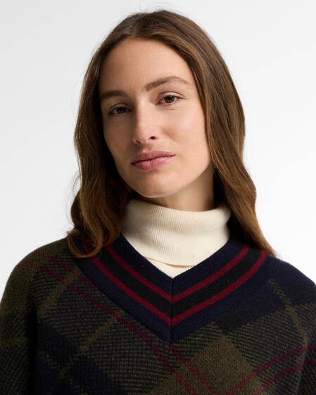 Barbour Wollpullover Shae Tartan V-Ausschnitt Shadow Classic Tartan